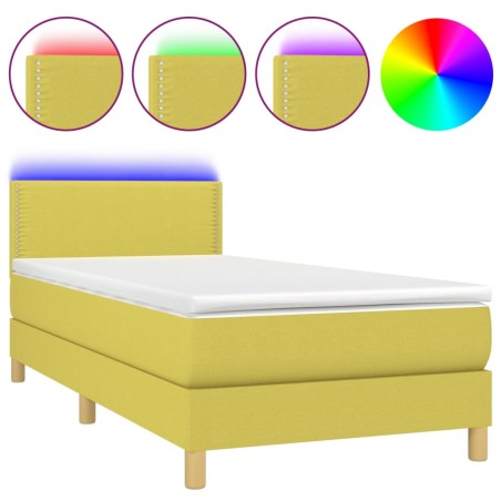 vidaXL Boxspringbett mit Matratze & LED Grün 100x200 cm Stoff