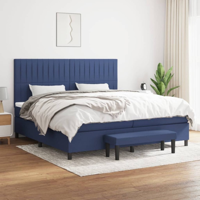 vidaXL Boxspringbett mit Matratze Blau 200x200 cm Stoff vidaXL Boxspringbett mit Matratze Blau 200x200 cm Stoff