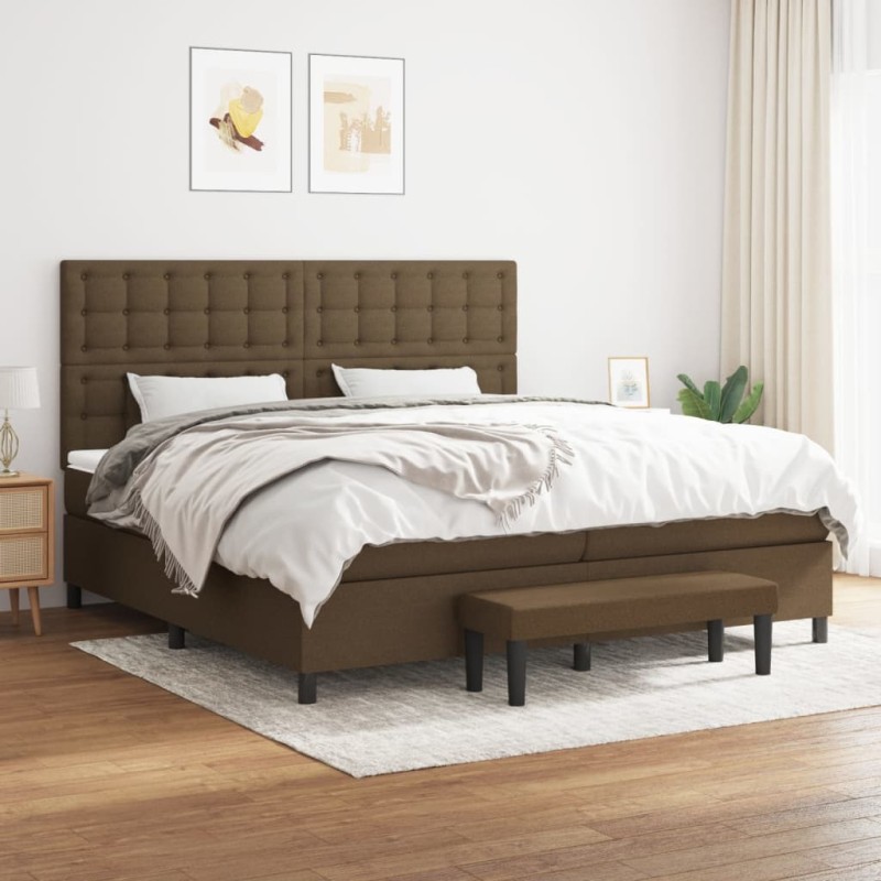 vidaXL Boxspringbett mit Matratze Dunkelbraun 200x200 cm Stoff vidaXL Boxspringbett mit Matratze Dunkelbraun 200x200 cm Stoff