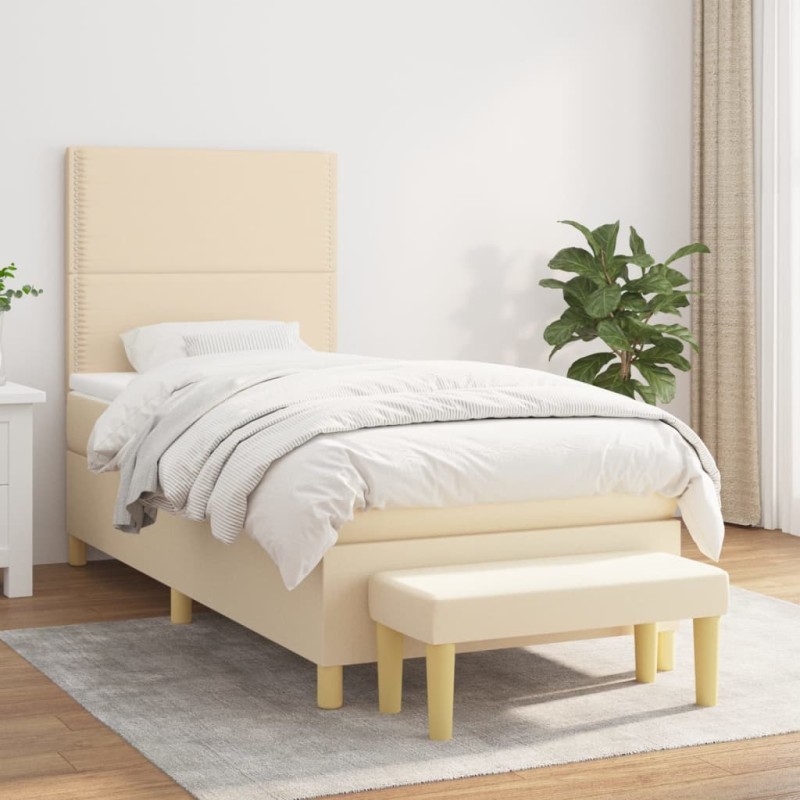 vidaXL Boxspringbett mit Matratze Creme 100x200 cm Stoff vidaXL Boxspringbett mit Matratze Creme 100x200 cm Stoff
