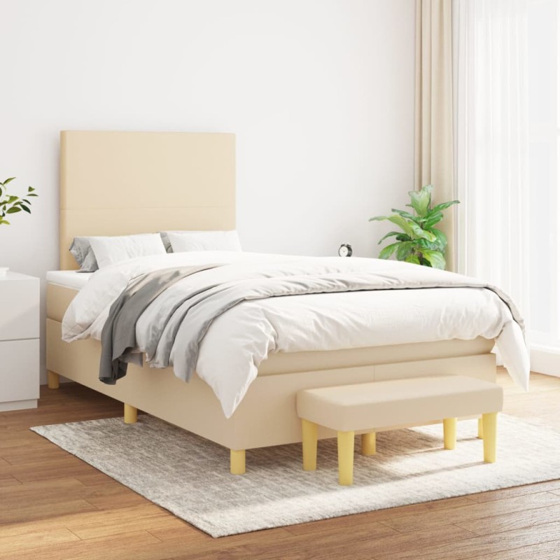 vidaXL Boxspringbett mit Matratze Creme 120x200 cm Stoff vidaXL Boxspringbett mit Matratze Creme 120x200 cm Stoff