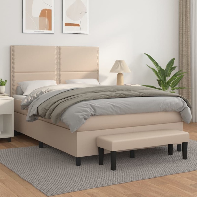 vidaXL Boxspringbett Matratze Cappuccino-Braun 140x190cm Kunstleder vidaXL Boxspringbett Matratze Cappuccino-Braun 140x190cm Kunstleder