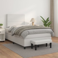 vidaXL Boxspringbett mit Matratze Weiß 120x200 cm Kunstleder