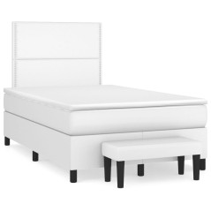 vidaXL Boxspringbett mit Matratze Weiß 120x200 cm Kunstleder