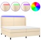 vidaXL Boxspringbett mit Matratze & LED Creme 200x200 cm Stoff vidaXL Boxspringbett mit Matratze & LED Creme 200x200 cm Stoff