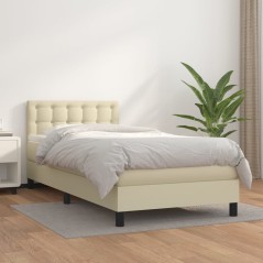 vidaXL Boxspringbett mit Matratze Creme 100x200 cm Kunstleder