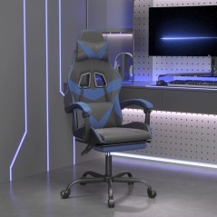 vidaXL Gaming-Stuhl mit Fußstütze Schwarz und Blau Kunstleder