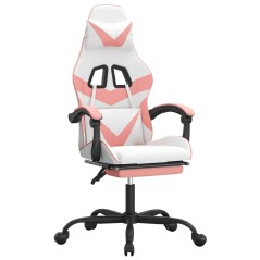 vidaXL Gaming-Stuhl mit Fußstütze Weiß und Rosa Kunstleder