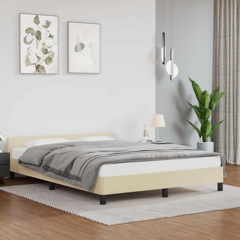 vidaXL Bettgestell mit Kopfteil ohne Matratze Creme 140x190 cm vidaXL Bettgestell mit Kopfteil ohne Matratze Creme 140x190 cm