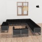 13-tlg. Garten-Lounge-Set mit Kissen Grau Kiefer Massivholz 13-tlg. Garten-Lounge-Set mit Kissen Grau Kiefer Massivholz