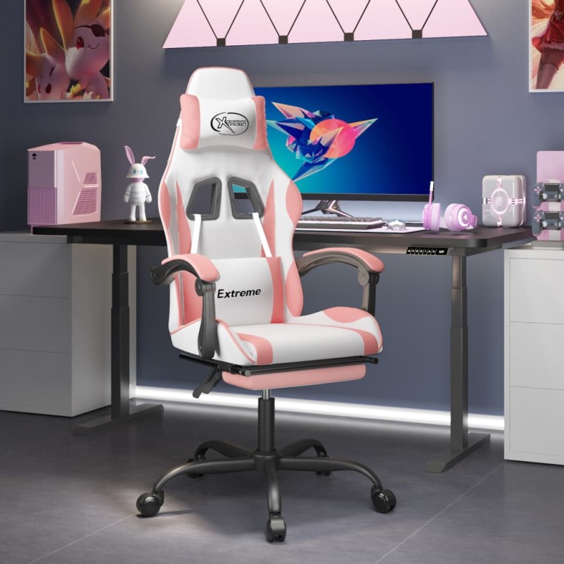 vidaXL Gaming-Stuhl mit Fußstütze Drehbar Weiß & Rosa Kunstleder vidaXL Gaming-Stuhl mit Fußstütze Drehbar Weiß & Rosa Kunstleder