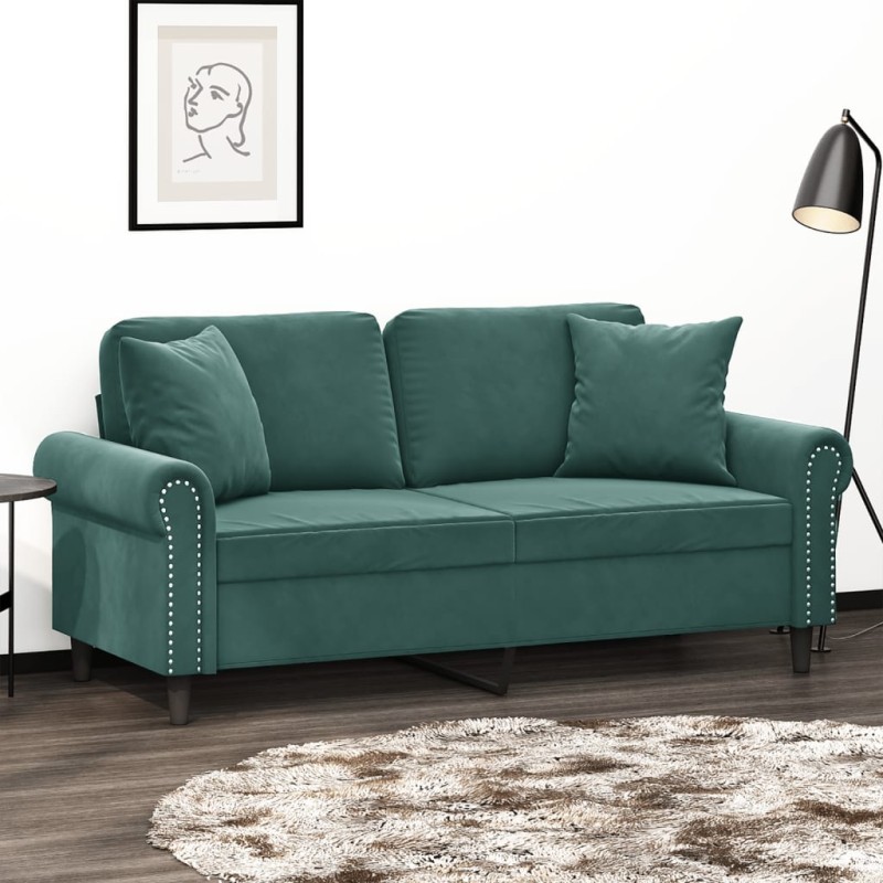 vidaXL 2-Sitzer-Sofa mit Zierkissen Dunkelgrün 140 cm Samt vidaXL 2-Sitzer-Sofa mit Zierkissen Dunkelgrün 140 cm Samt