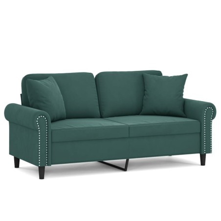 vidaXL 2-Sitzer-Sofa mit Zierkissen Dunkelgrün 140 cm Samt