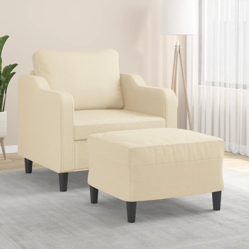vidaXL Sessel mit Hocker Creme 60 cm Stoff vidaXL Sessel mit Hocker Creme 60 cm Stoff