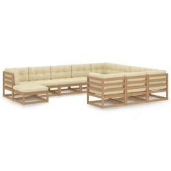 11-tlg. Garten-Lounge-Set Kissen Honigbraun Kiefer Massivholz