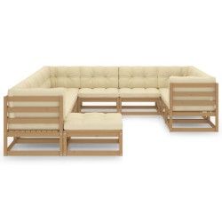11-tlg. Garten-Lounge-Set Kissen Honigbraun Kiefer Massivholz