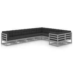 9-tlg. Garten-Lounge-Set mit Kissen Grau Kiefer Massivholz
