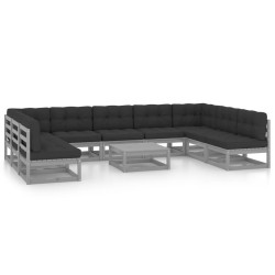 vidaXL 10-tlg. Garten-Lounge-Set mit Kissen Grau Massivholz Kiefer