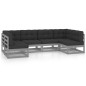 6-tlg. Garten-Lounge-Set mit Kissen Grau Kiefer Massivholz 6-tlg. Garten-Lounge-Set mit Kissen Grau Kiefer Massivholz