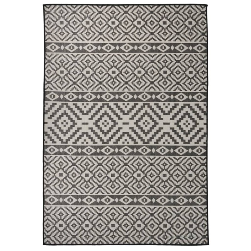 vidaXL Outdoor-Teppich Flachgewebe 160x230 cm Schwarz Gestreift