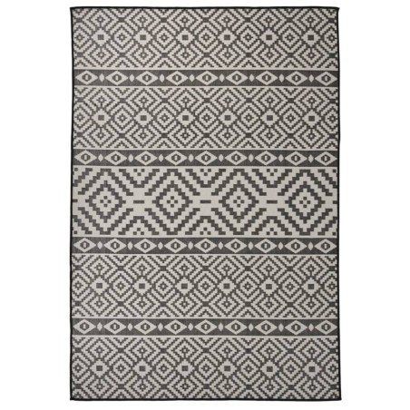 vidaXL Outdoor-Teppich Flachgewebe 160x230 cm Schwarz Gestreift
