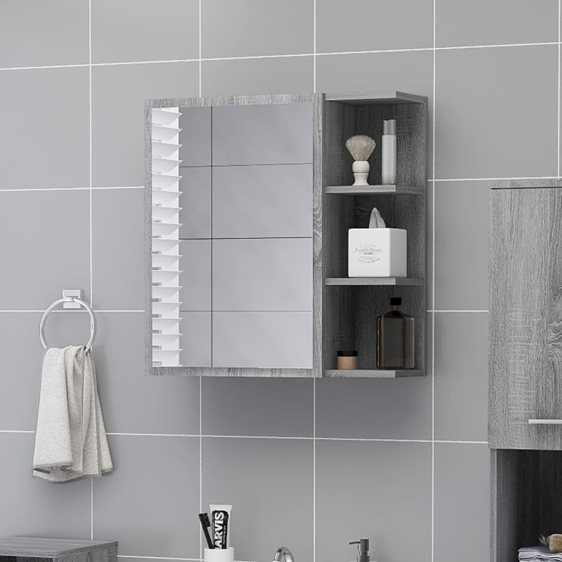 vidaXL Bad-Spiegelschrank Grau Sonoma 62,5x20,5x64 cm Holzwerkstoff vidaXL Bad-Spiegelschrank Grau Sonoma 62,5x20,5x64 cm Holzwerkstoff