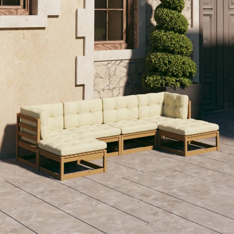 6-tlg. Garten-Lounge-Set Kissen Honigbraun Kiefer Massivholz 6-tlg. Garten-Lounge-Set Kissen Honigbraun Kiefer Massivholz