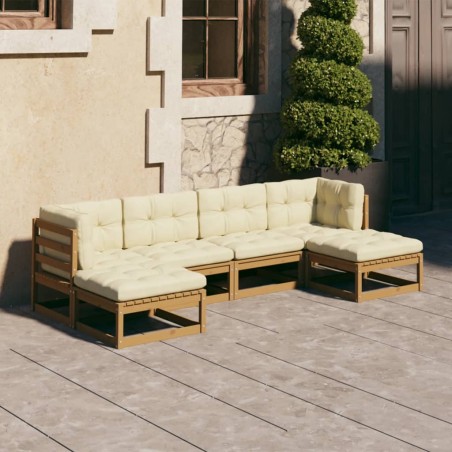 6-tlg. Garten-Lounge-Set Kissen Honigbraun Kiefer Massivholz