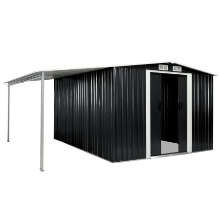 vidaXL Gerätehaus mit Schiebetüren Anthrazit 386×312×178 cm Stahl 