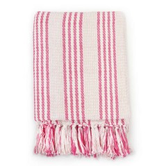 vidaXL Überwurf Baumwolle Streifen 160x210 cm Rosa und Weiß