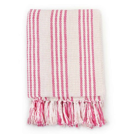 vidaXL Überwurf Baumwolle Streifen 160x210 cm Rosa und Weiß