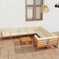 vidaXL 10-tlg. Garten-Lounge-Set mit Kissen Honigbraun Massivholz