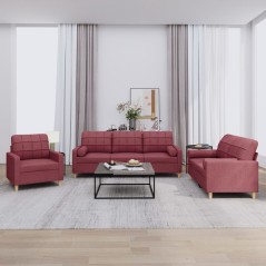 vidaXL 3-tlg. Sofagarnitur mit Kissen Weinrot Stoff