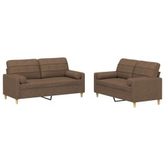vidaXL 2-tlg. Sofagarnitur mit Kissen Braun Stoff
