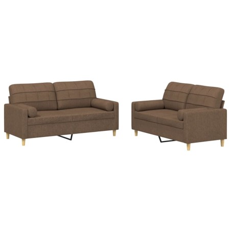 vidaXL 2-tlg. Sofagarnitur mit Kissen Braun Stoff