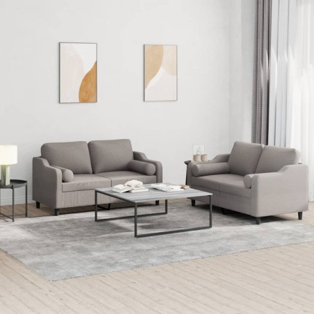 vidaXL 2-tlg. Sofagarnitur mit Kissen Taupe Stoff