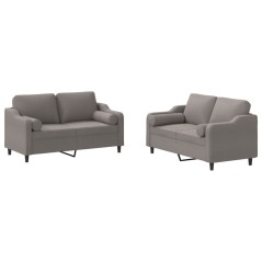 vidaXL 2-tlg. Sofagarnitur mit Kissen Taupe Stoff