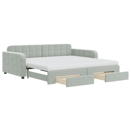 vidaXL Tagesbett Ausziehbar mit Schubladen Hellgrau 100x200 cm Samt