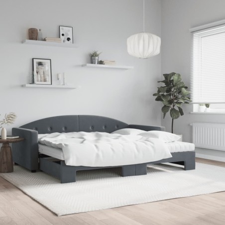 vidaXL Tagesbett Ausziehbar mit Matratzen Dunkelgrau 90x200 cm Samt
