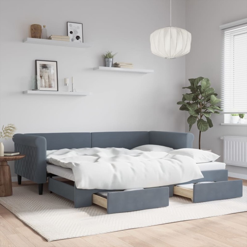 vidaXL Tagesbett Ausziehbar mit Schubladen Dunkelgrau 90x200 cm Samt vidaXL Tagesbett Ausziehbar mit Schubladen Dunkelgrau 90x200 cm Samt