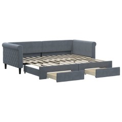 vidaXL Tagesbett Ausziehbar mit Schubladen Dunkelgrau 90x200 cm Samt