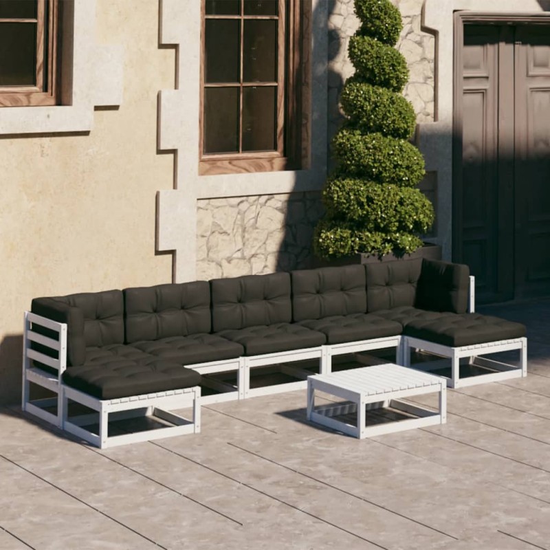 vidaXL 8-tlg. Garten-Lounge-Set mit Kissen Weiß Massivholz Kiefer vidaXL 8-tlg. Garten-Lounge-Set mit Kissen Weiß Massivholz Kiefer