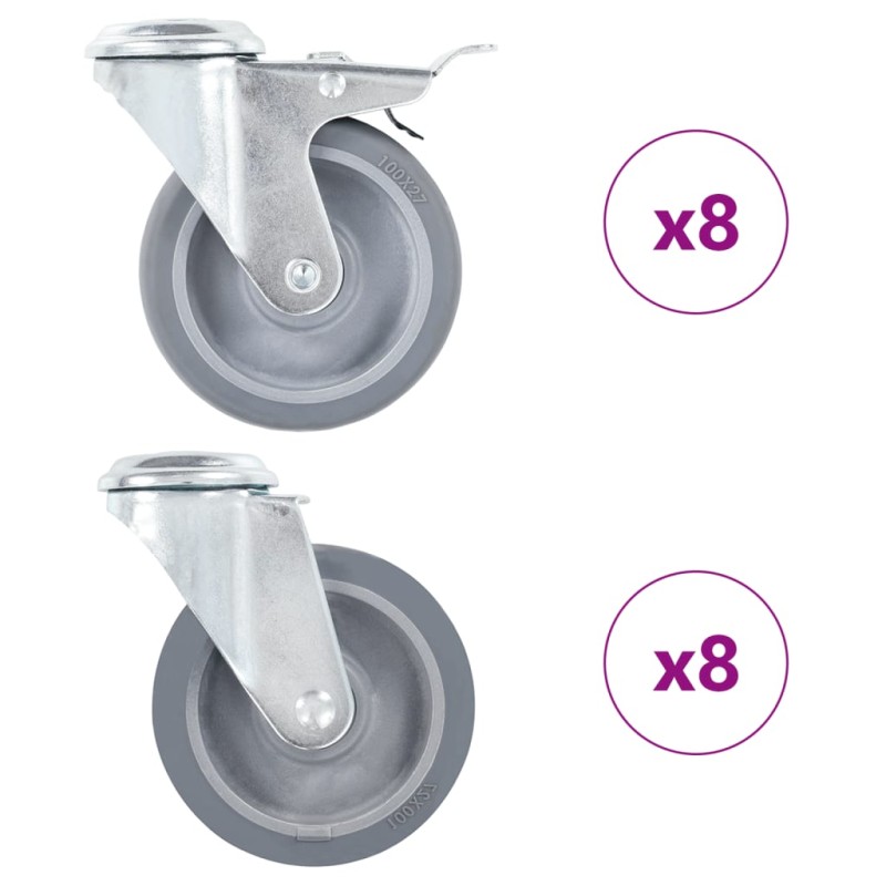 vidaXL 16 Stk. Lenkrollen mit Rückenloch 100 mm vidaXL 16 Stk. Lenkrollen mit Rückenloch 100 mm