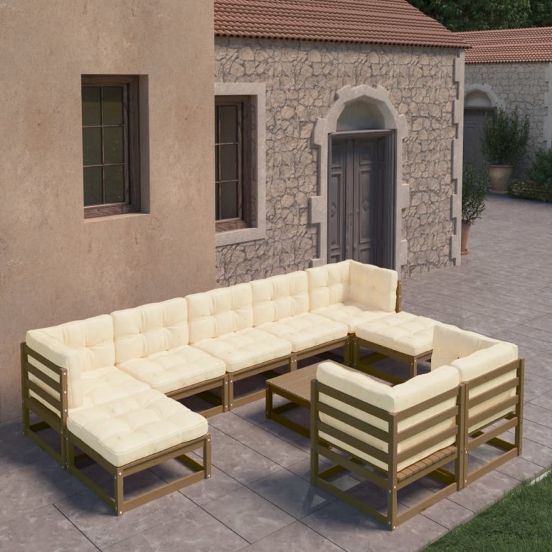 10-tlg. Garten-Lounge-Set Kissen Honigbraun Kiefer Massivholz 10-tlg. Garten-Lounge-Set Kissen Honigbraun Kiefer Massivholz