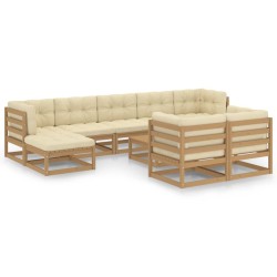 10-tlg. Garten-Lounge-Set Kissen Honigbraun Kiefer Massivholz