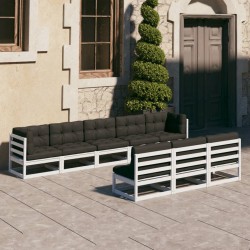 vidaXL 8-tlg. Garten-Lounge-Set mit Kissen Weiß Massivholz Kiefer