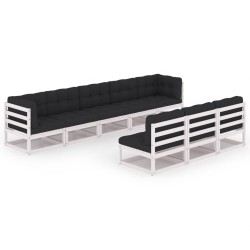 vidaXL 8-tlg. Garten-Lounge-Set mit Kissen Weiß Massivholz Kiefer