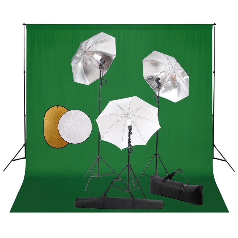 vidaXL Fotostudio-Set mit Lampen, Schirmen, Hintergrund & Reflektor vidaXL Fotostudio-Set mit Lampen, Schirmen, Hintergrund & Reflektor