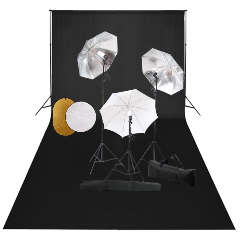 vidaXL Fotostudio-Set mit Leuchten, Schirmen, Hintergrund, Reflektor vidaXL Fotostudio-Set mit Leuchten, Schirmen, Hintergrund, Reflektor