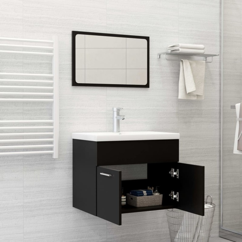 vidaXL Badmöbel-Set Schwarz Holzwerkstoff vidaXL Badmöbel-Set Schwarz Holzwerkstoff